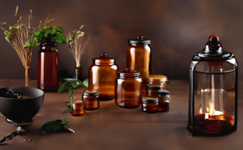 Vintage Amber Glass Jars with Lids